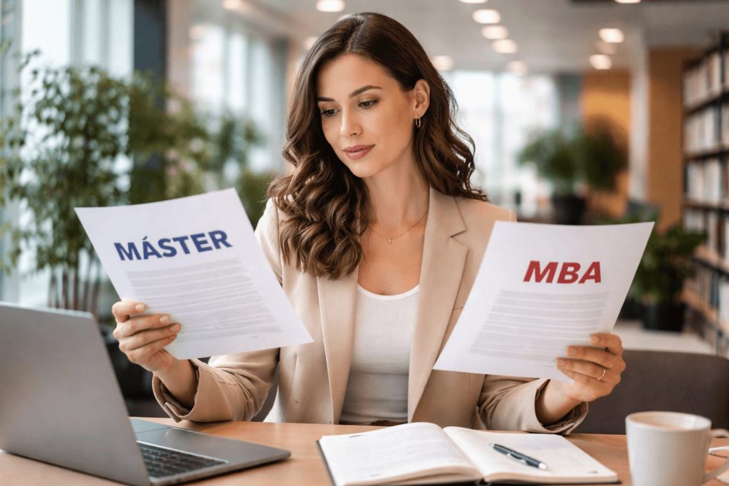 Persona analizando la diferencia entre máster y MBA para elegir formación de posgrado según objetivos profesionales