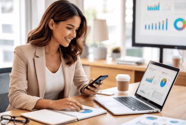 Profesional de marketing analizando datos con inteligencia artificial durante un máster especializado.